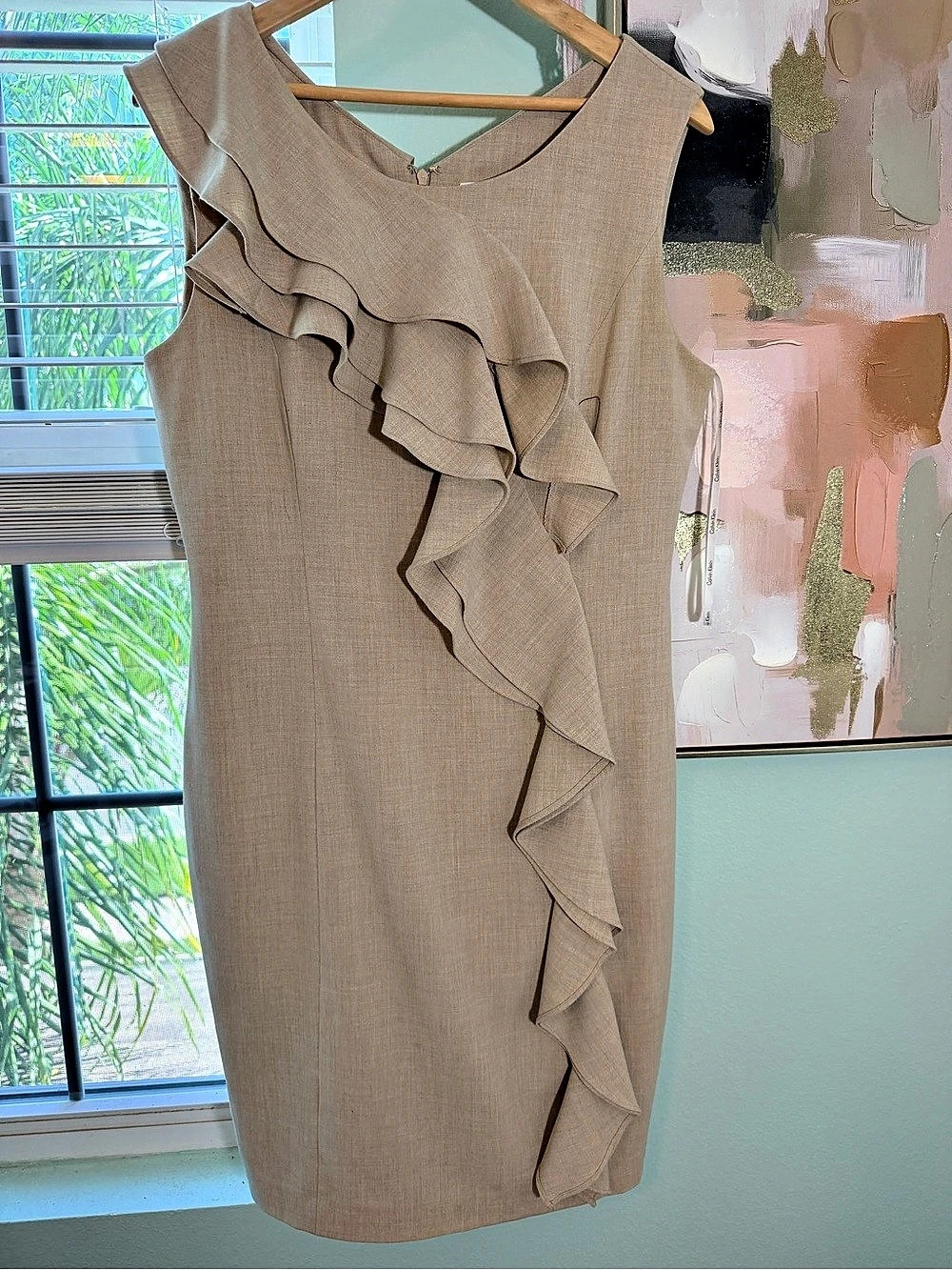 Calvin Klein Ruffle Mini Dress in Brown Size 12 Like New